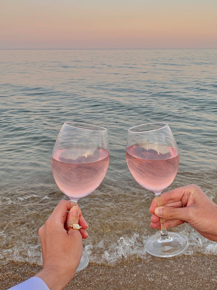 People Holding Wine Glasses on the Beach